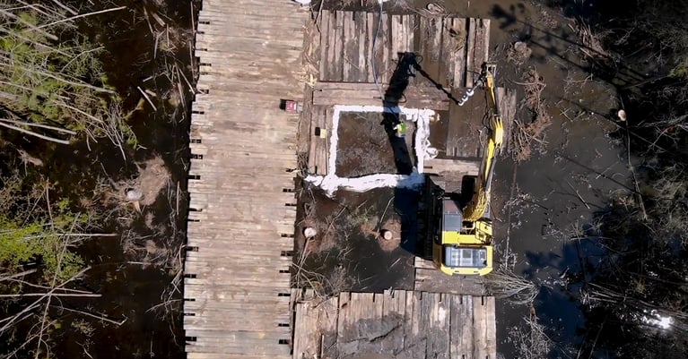 aerial view of helical pile installation